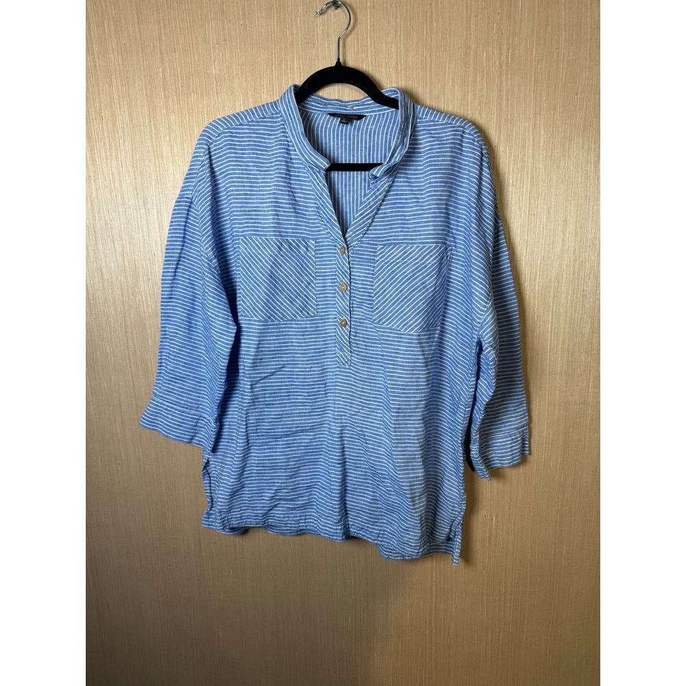 John Mark Blue Mandarin Collar Button Down Shirt